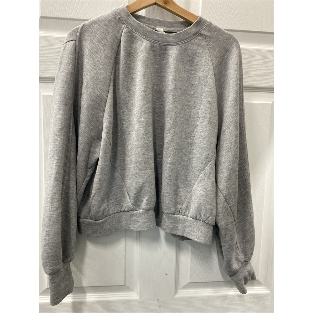 Daily Practice Anthropologie Cropped Henley Sweatshirt Womens S Gray oversized